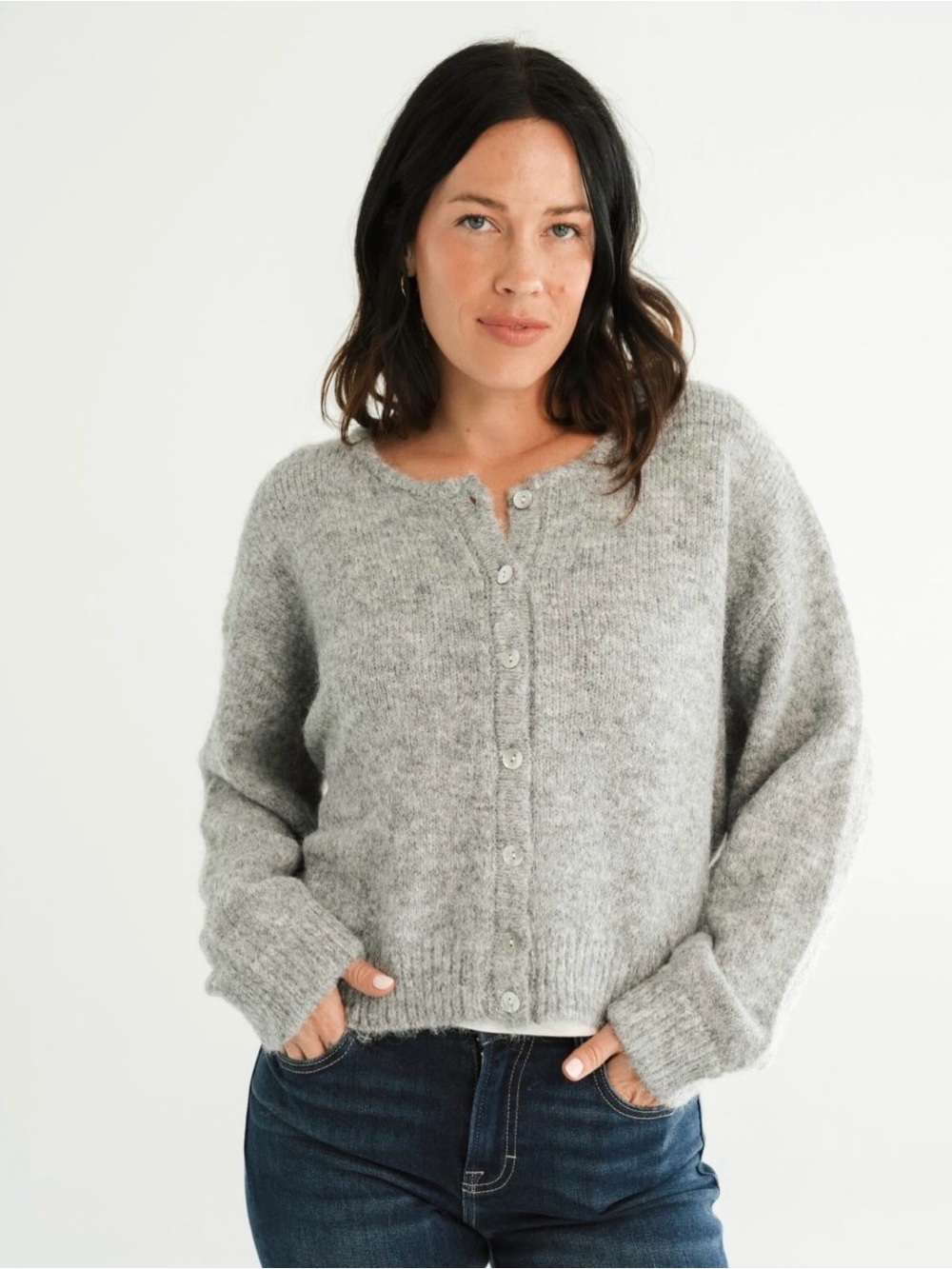 Carly Jean Los Angeles Heather Grey Button-Front Cardigan